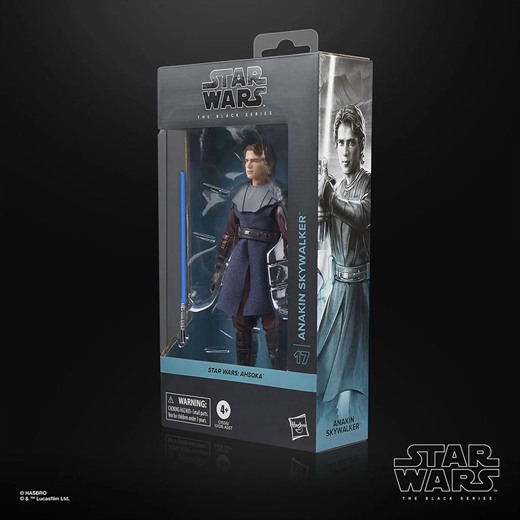 Hasbro Star Wars Black Series Anakin Skywalker action figure in detailed packaging with blue lightsaber accessory