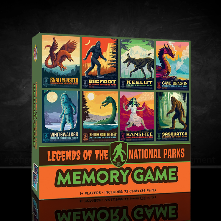 Legends of the National Parks Memory Game box by Master Pieces featuring mythical creatures from US national parks
