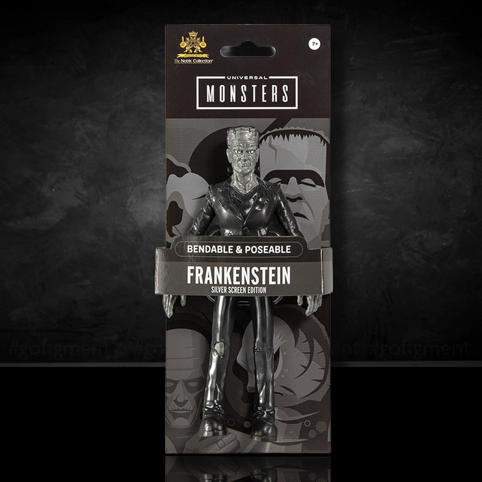 Bendable Universal Monsters Frankenstein figure in black and white packaging by The Noble Collection Silver Screen Edition
