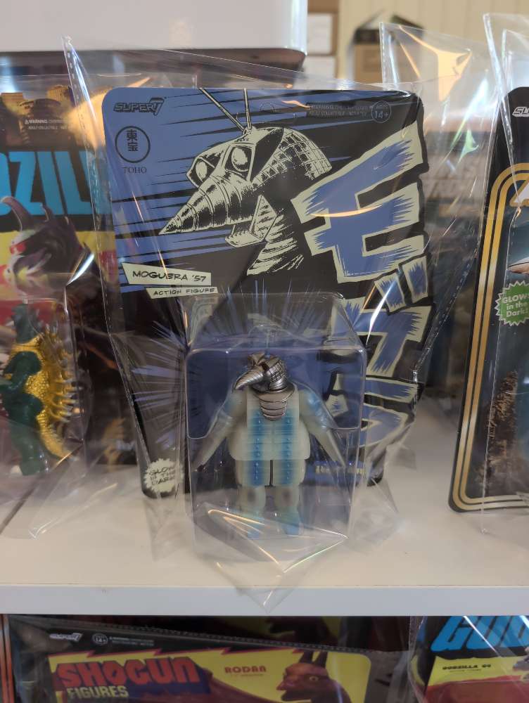 Super7 Moguera ’57 ReAction action figure with glowing robot monster design in vintage-style packaging display