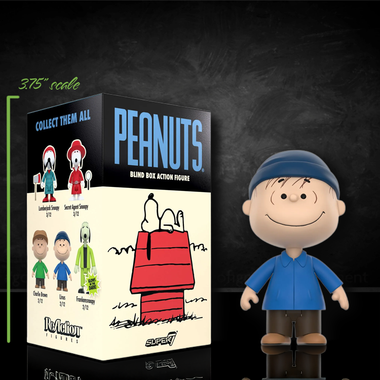 Super7 Peanuts Linus Van Pelt action figure in blue coat and hat 3.75 inch loose with original blind box packaging