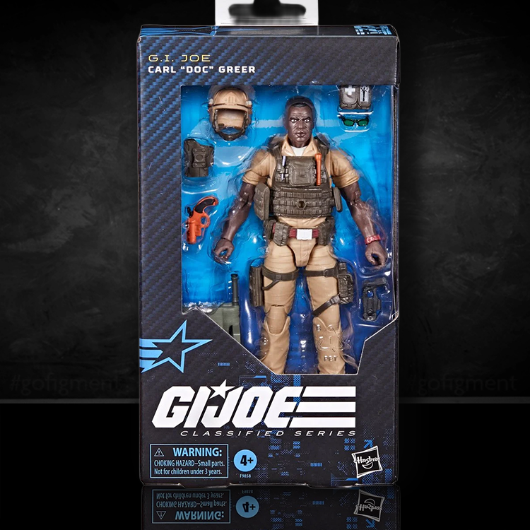 Hasbro G.I. Joe Classified Series Carl Doc Greer 6-inch action figure with gear in boxed packaging