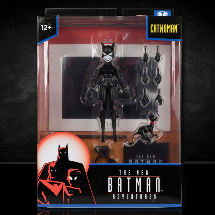 McFarlane Catwoman 6-inch action figure with multiple hands and cat accessory in clear display packaging from Batman Adventures