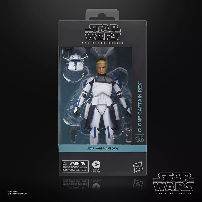 Hasbro Star Wars Black Series Clone Captain Rex action figure with helmet and blaster in display box