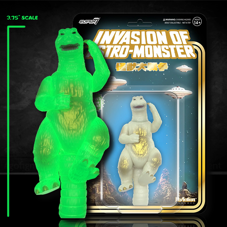 Super7 Godzilla 65 Invasion of Astro-Monster glow 3.75-inch action figure with packaging background