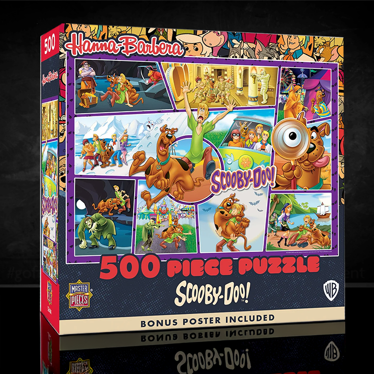 Hanna Barbera Scooby Doo 500 piece puzzle box by Master Pieces featuring colorful scenes and bonus poster included