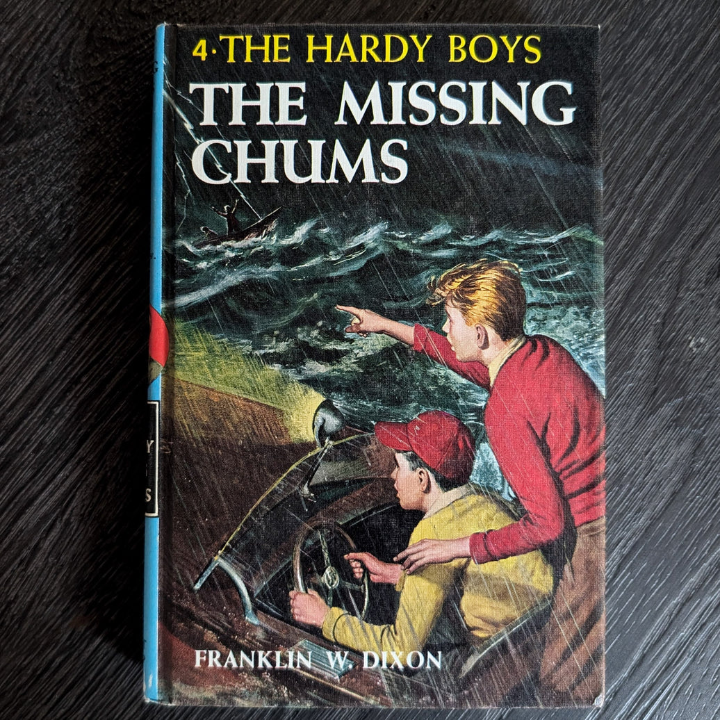 04 The Missing Chums (1962-YN): Vintage Hardy Boys Book Blue-Back image 0
