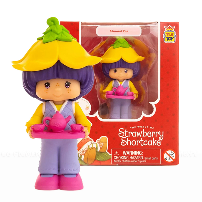 Almond Tea Strawberry Shortcake 2.5" Cheebee Figure by Loyal Subjects holding a pink teapot and cups
