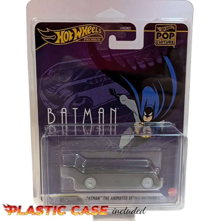Mattel Hot Wheels Premium Pop Culture 2026 Batman Animated Series Batmobile die-cast vehicle in collectible packaging front view