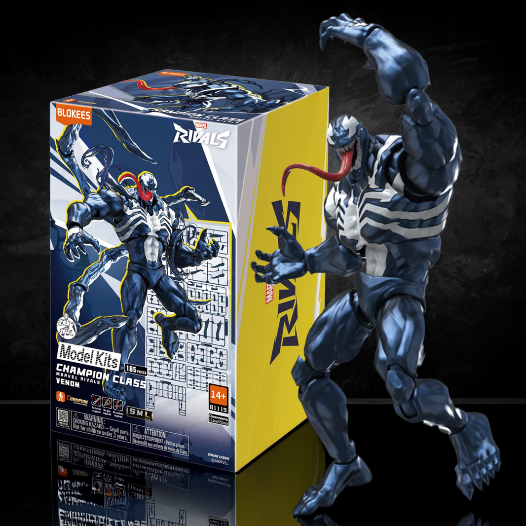 This is an image of Venom Marvel Rivals Champion Class CC08 Blokees Model Kit