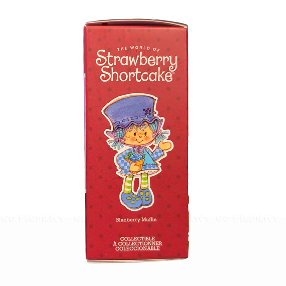 Red box packaging featuring a vintage Strawberry Shortcake Blueberry Muffin character for Blueberry Muffin 2.5" Strawberry Shortcake Cheebee Figure by Loyal Subjects