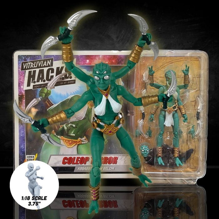 Coleop Terra Assassin from Below -Vitruvian H.A.C.K.S. 1:18 Scale Action Figure by Boss Fight Studio Llc with blades and extra head accessory