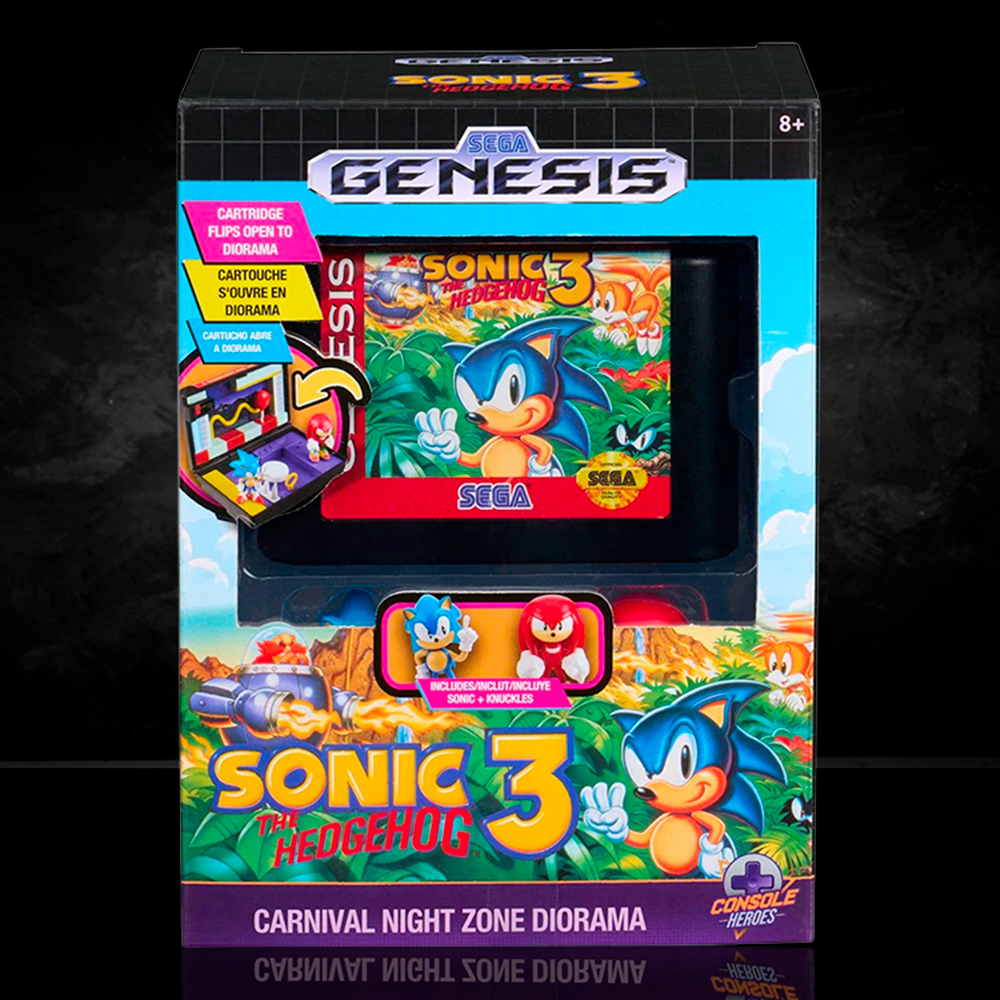 Console Heroes Sega Genesis Sonic the Hedgehog 3 Cartridge Diorama Playset (Copy) collectible with Sonic and Knuckles figures in box
