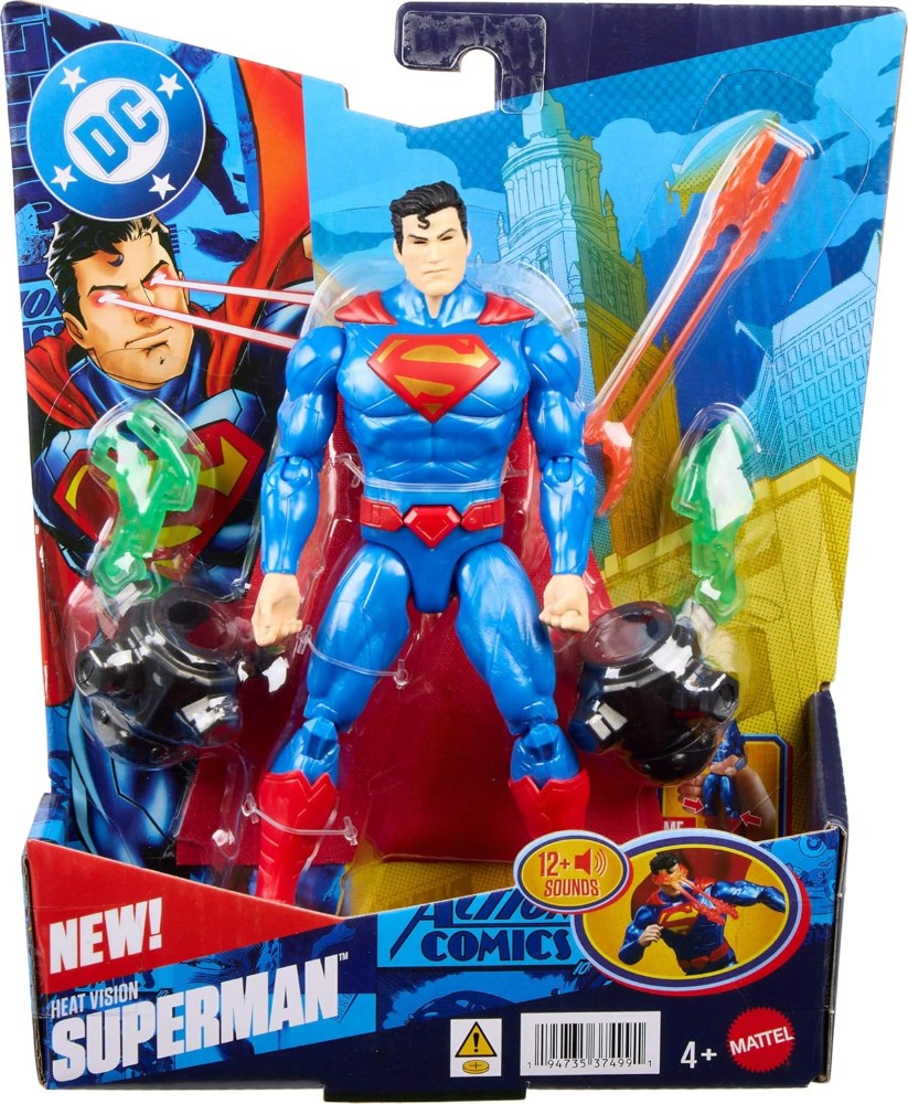 DC Premiere Wave 1 Heat Vision Superman Action Figure by Mattel in packaging with heat vision effect accessories by Go Figment