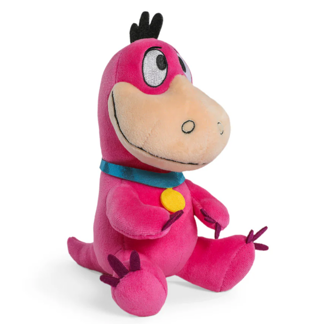 Authentic Flintstones Dino 7.5-Inch Phunny Plush: Cuddly Stone Age Companion by Kidrobot in bright pink fabric sitting pose