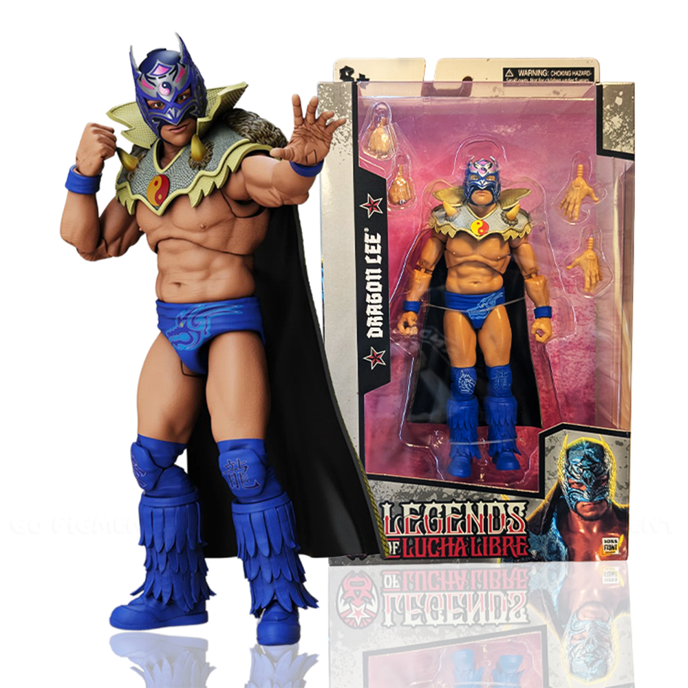 Dragon Lee Legends of Lucha Libre Premium 1:12 Scale 6" Action Figure by Boss Fight Studio Llc with alternate hands and mask.