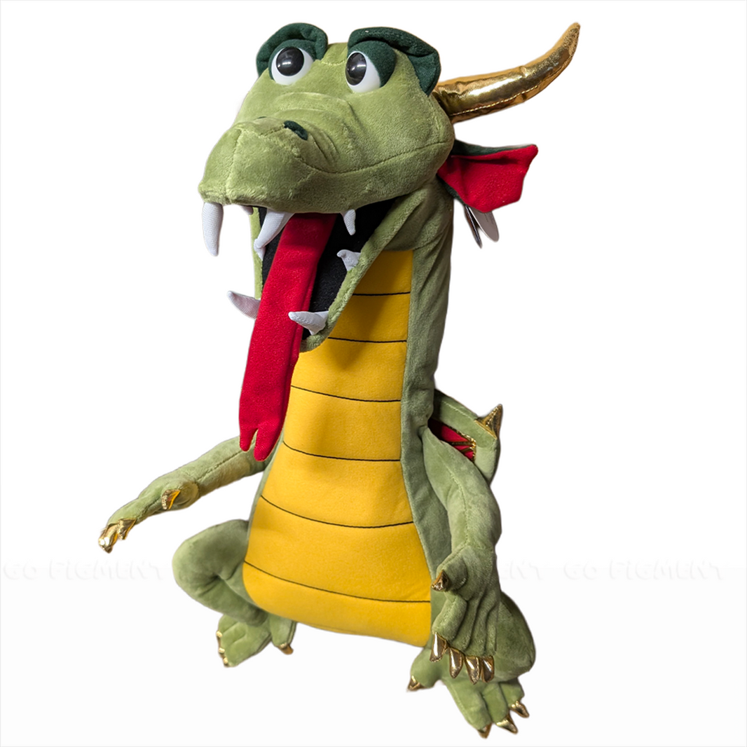 Silly Puppet Green Dragon Puppet with Movable Mouth by Silly Puppets, featuring gold horns and red tongue