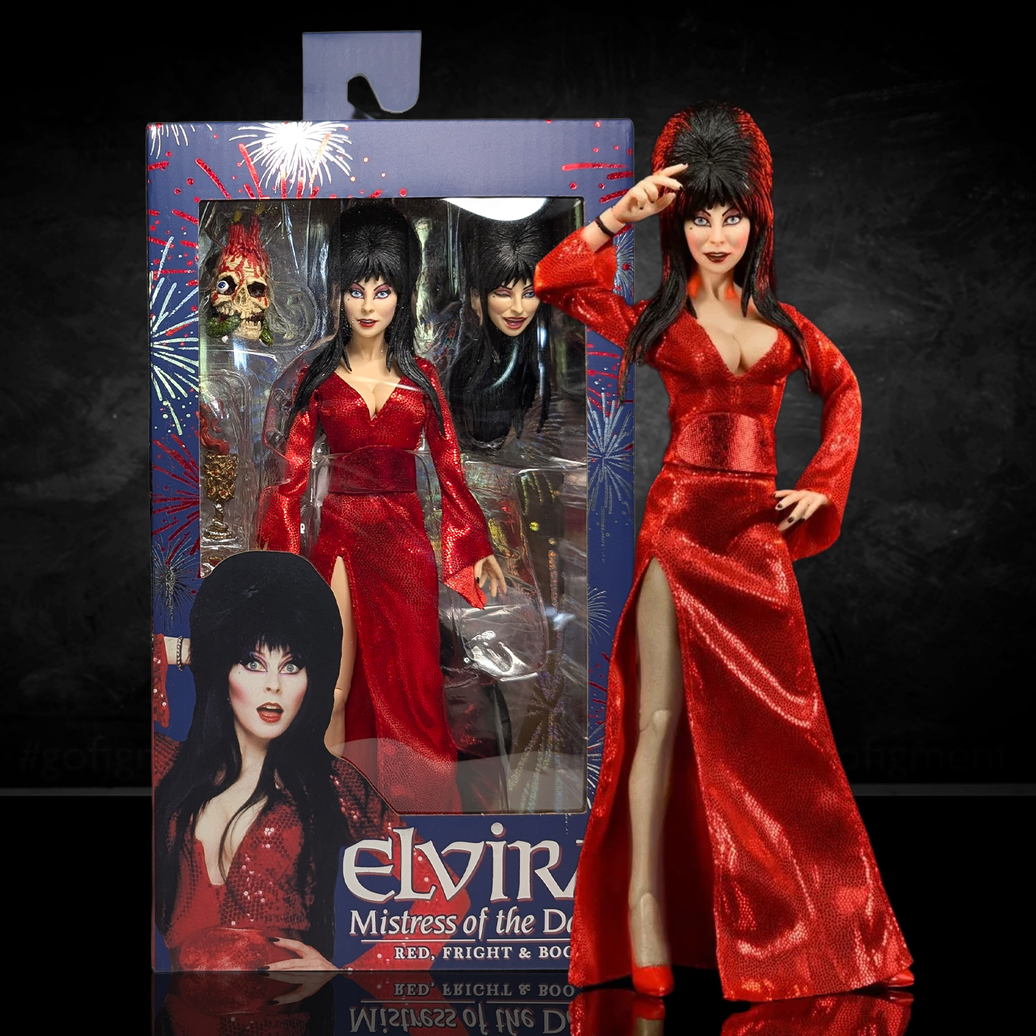 Elvira Red, Fright, and Boo - Mistress of the Dark 8-Inch Clothed Figure new in box by Neca in red dress