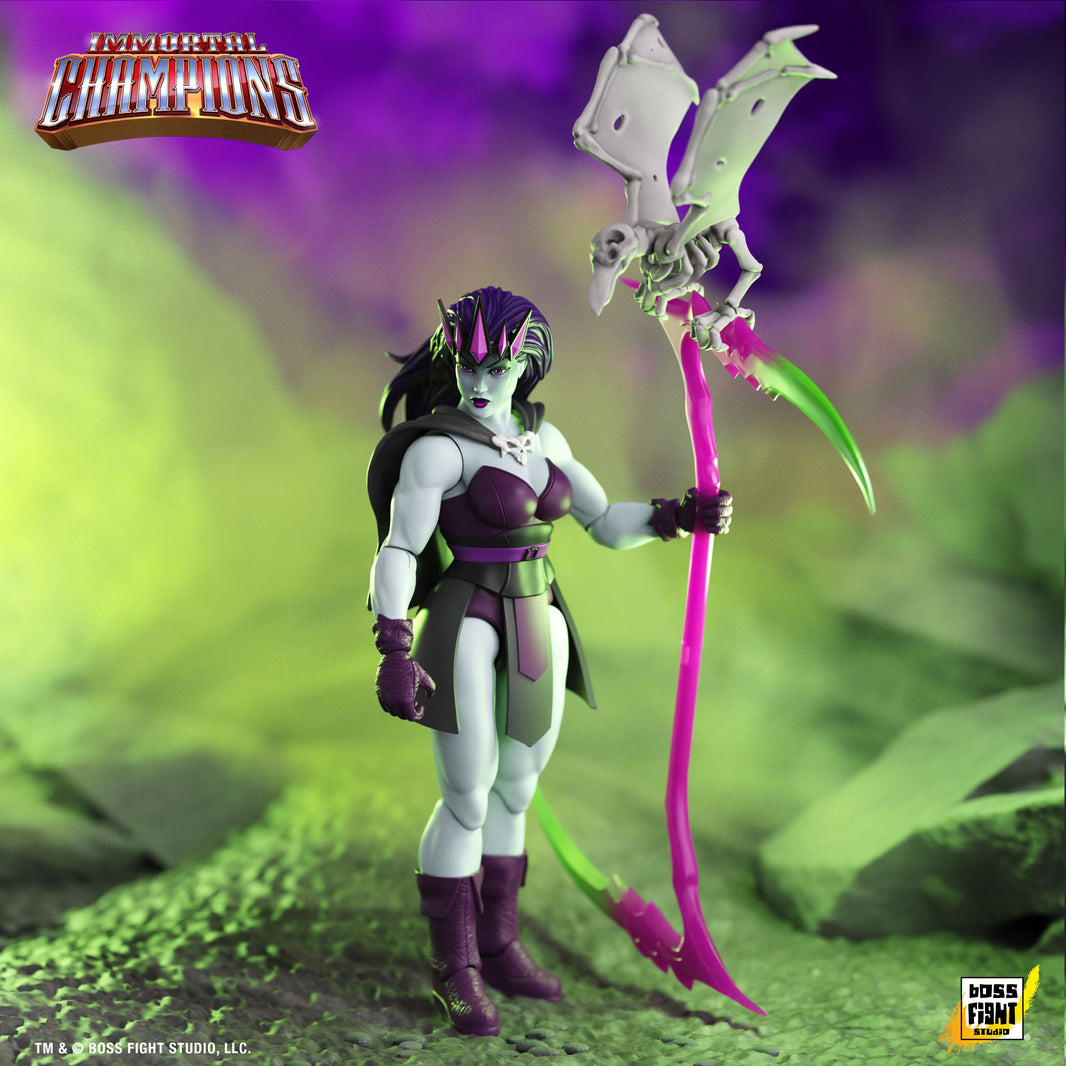 Fell Necromancer: Immortal Champions 5.5-Inch Action Figure, green female warrior with staff by Boss Fight Studio Llc