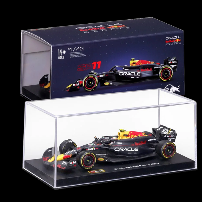 Bburago 1:43 scale die-cast model of Oracle Red Bull RB20 Sergio Perez #11 with clear display case and box.