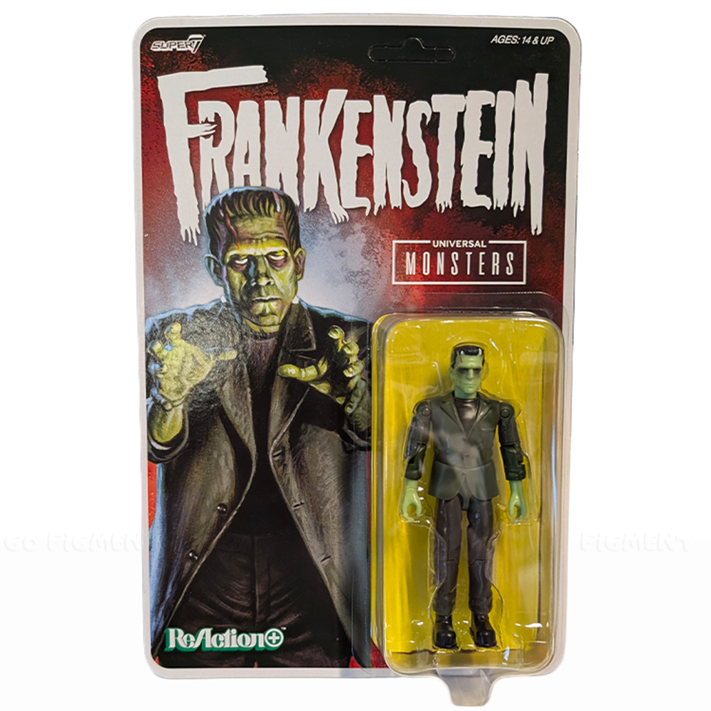 Frankenstein Universal Monsters Super7 ReAction+ 3.75-Inch Action Figure in retro style packaging by Super7