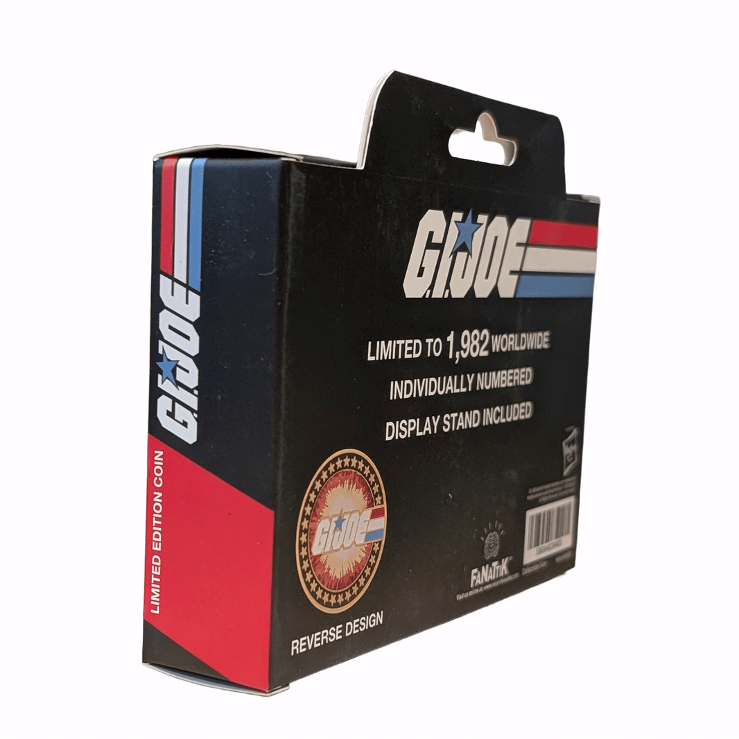 Fanattik G.I. Joe 60th Anniversary 24k gold plated limited edition coin packaging with display stand details