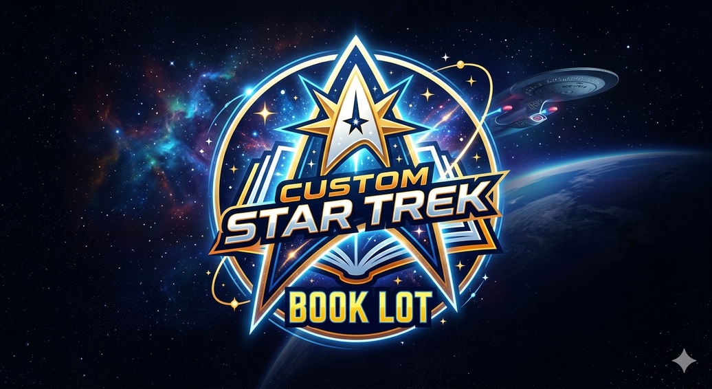 Custom Star Trek Bundle of Books logo with Starfleet emblem and USS Enterprise in space, offered by Go Figment