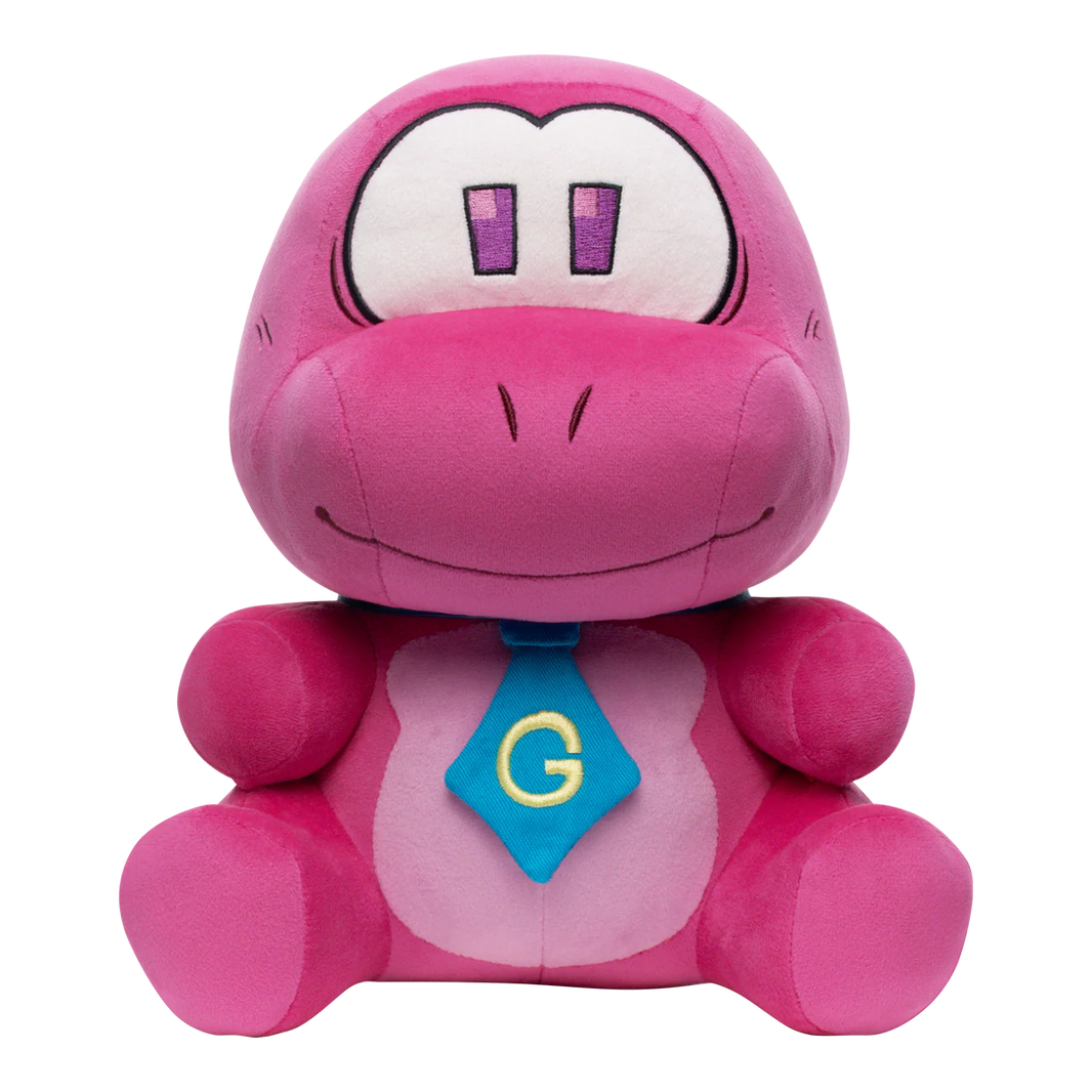 Gobbles Plush Gameoverse Official Collectible Figure by Glitch Productions new loose pink character with blue tie and yellow G emblem