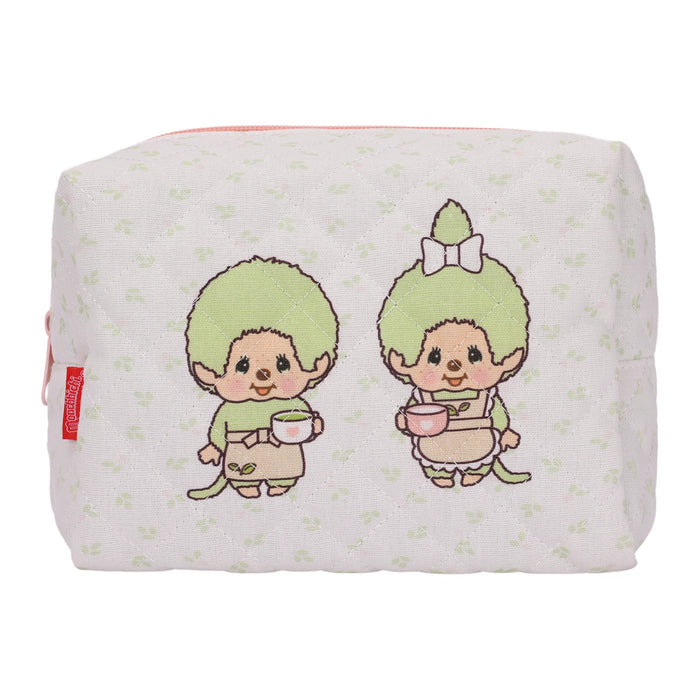 Monchhichi Makeup Pouch Green Tea Monchhichi Boy and Girl With Zipper featuring two tea cup characters