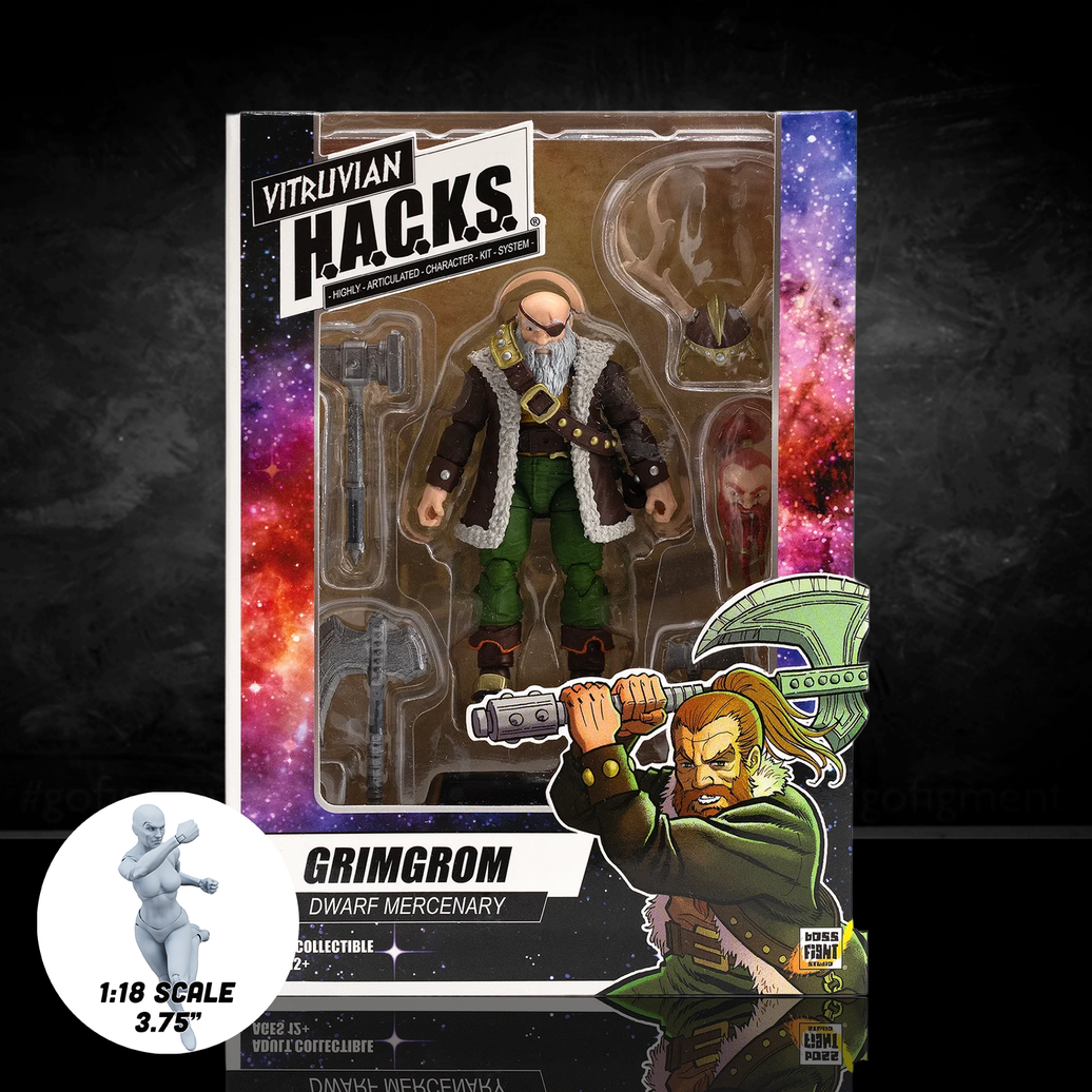 Grimgrom (Dwarf Mercenary) 1/18 Scale Collectible Vitruvian H.A.C.K.S. Action Figure by Boss Fight Studio Llc new in box
