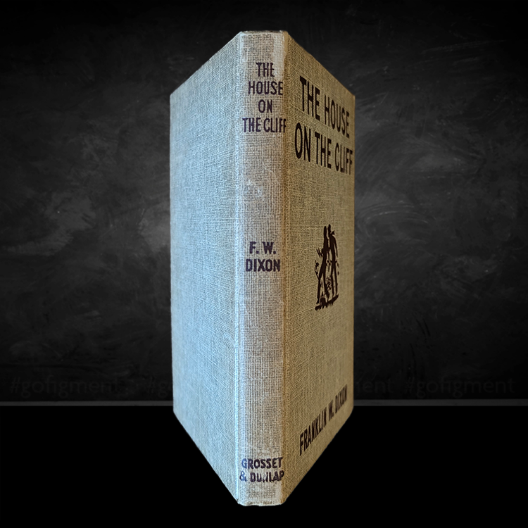 Vintage 1959 brown tweed hardcover of The House on the Cliff by F.W. Dixon published by Grosset & Dunlap