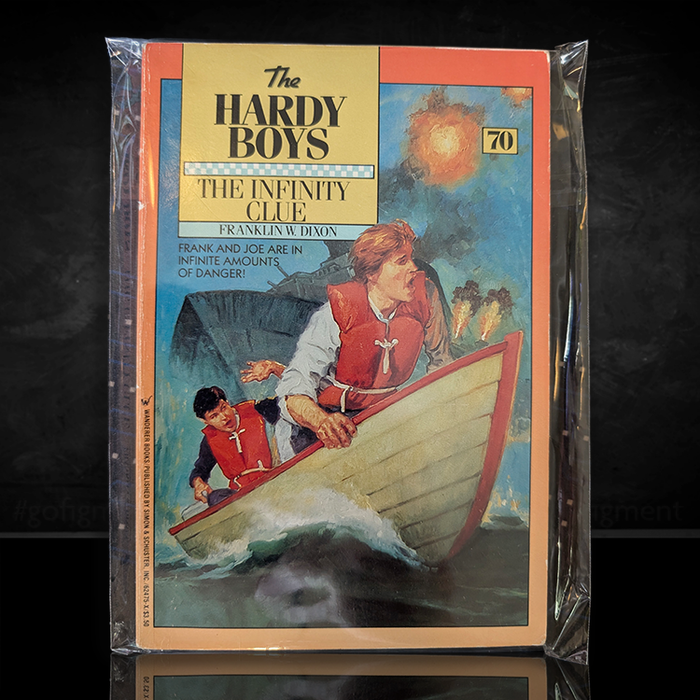 Vintage 1981 Hardy Boys paperback book The Infinity Clue by Franklin W. Dixon published by Simon and Schuster