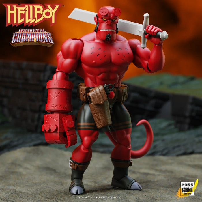 Hellboy Immortal Champions Retro 5.5-Inch Scale Action Figure Boss Fight Studio Llc with sculpted muscles and oversized right hand