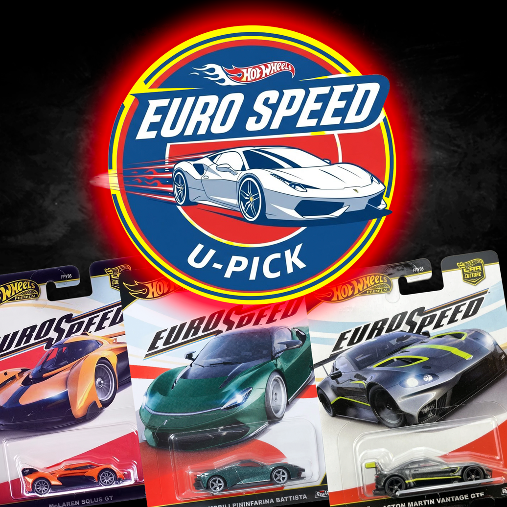 Hot Wheels Euro Speed die-cast cars featuring detailed Real Riders wheels in collectible blister packaging