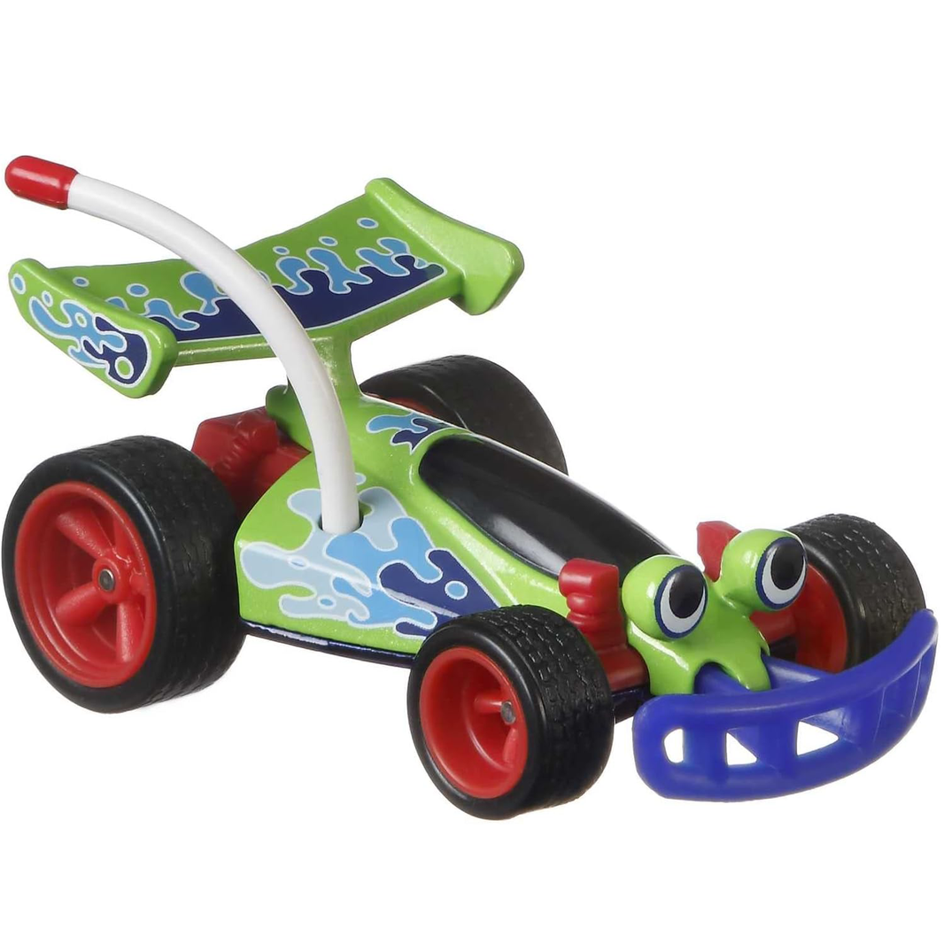 Toy Story RC Car 1:64 Scale Hot Wheels Premium Pop Culture Diecast Car by Mattel in green with red wheels and blue spoiler