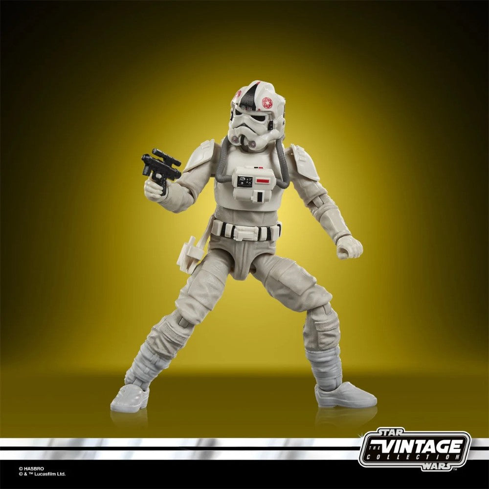 Star Wars The Vintage Collection Imperial Remnant AT-AT Driver 3.75-Inch Action Figure (VC387) by Kenner posed on yellow background