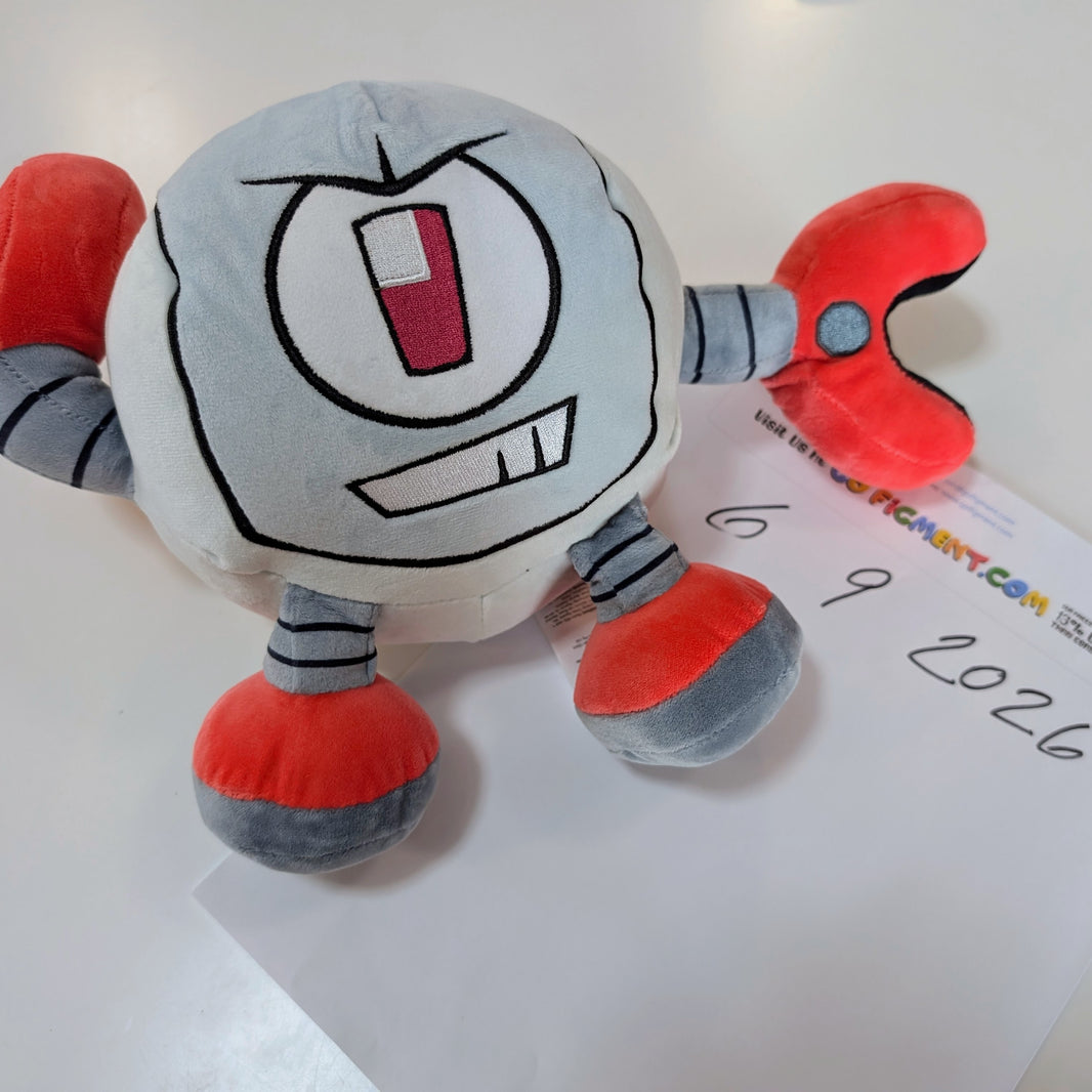Kaboodle Plush Gameoverse Official Collectible Figure by Glitch Productions with gray body and red claw arms on white surface