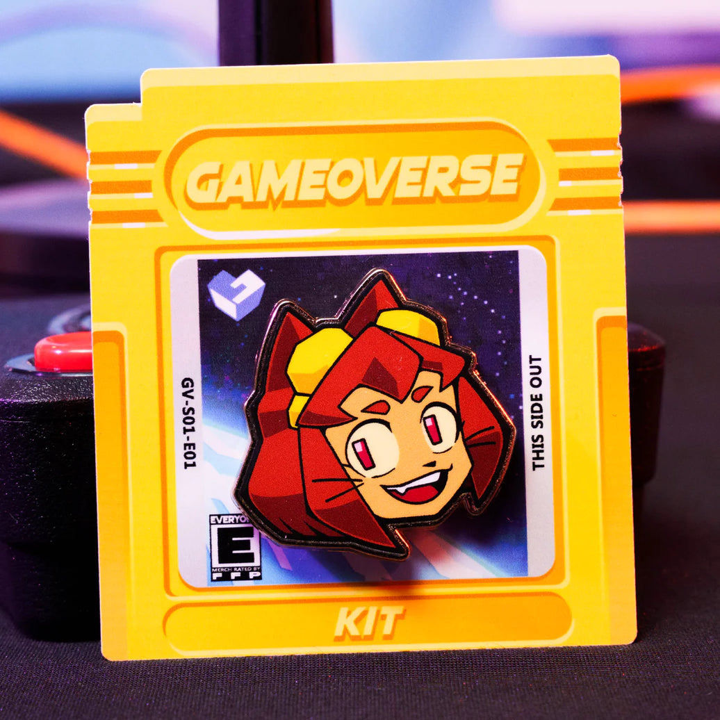Kit Pin – Gameoverse Glitch Productions Enamel Collectible featuring character Kit on yellow game cartridge card by Glitch