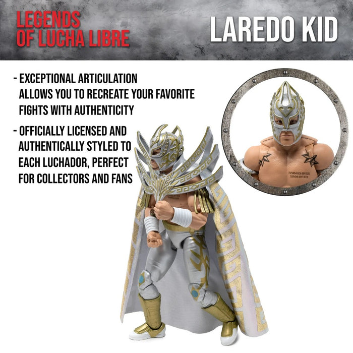 Laredo Kid Legends of Lucha Libre Premium 1:12 Scale 6" Action Figure by Boss Fight Studio Llc new in box with detailed silver and gold mask and cape