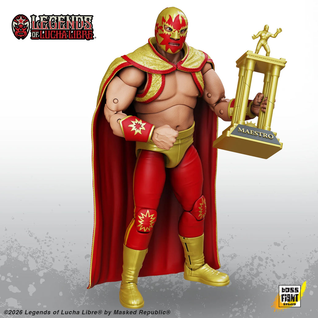 Solar Legends of Lucha Libre Premium 1:12 Scale 6" Action Figure by Boss Fight Studio Llc new in box holding gold trophy