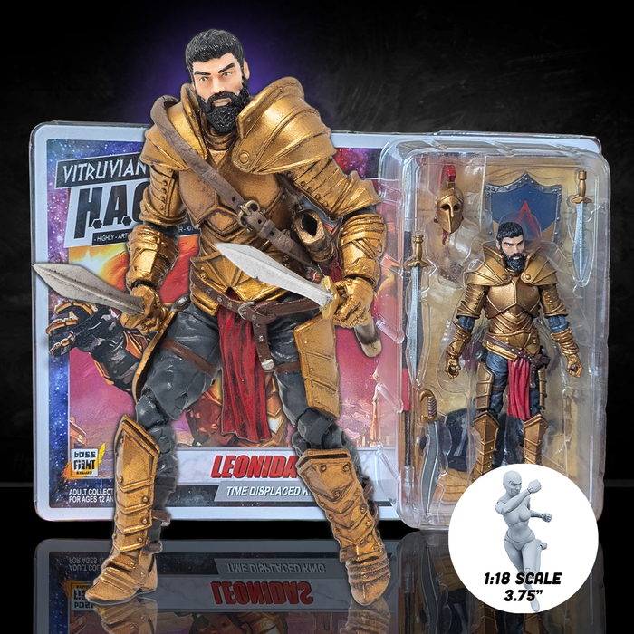 Leonidas the Time Displaced King -Vitruvian H.A.C.K.S. 1:18 Scale Action Figure by Boss Fight Studio Llc with dual swords and armor