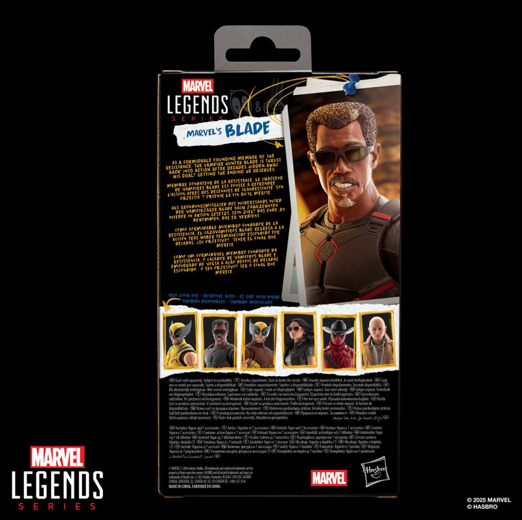 Marvel Legends Blade 6" Action Figure Deadpool Wolverine Movie Hasbro New packaging back view with character details and other figures shown