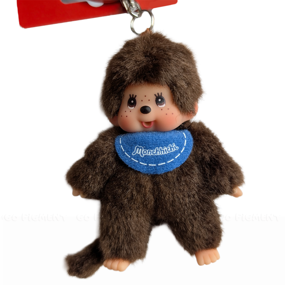 4" Monchhichi Keychain - Classic Boy, Blue Bib Mascot - Authentic Plush Mascot, NWT by Sekiguchi