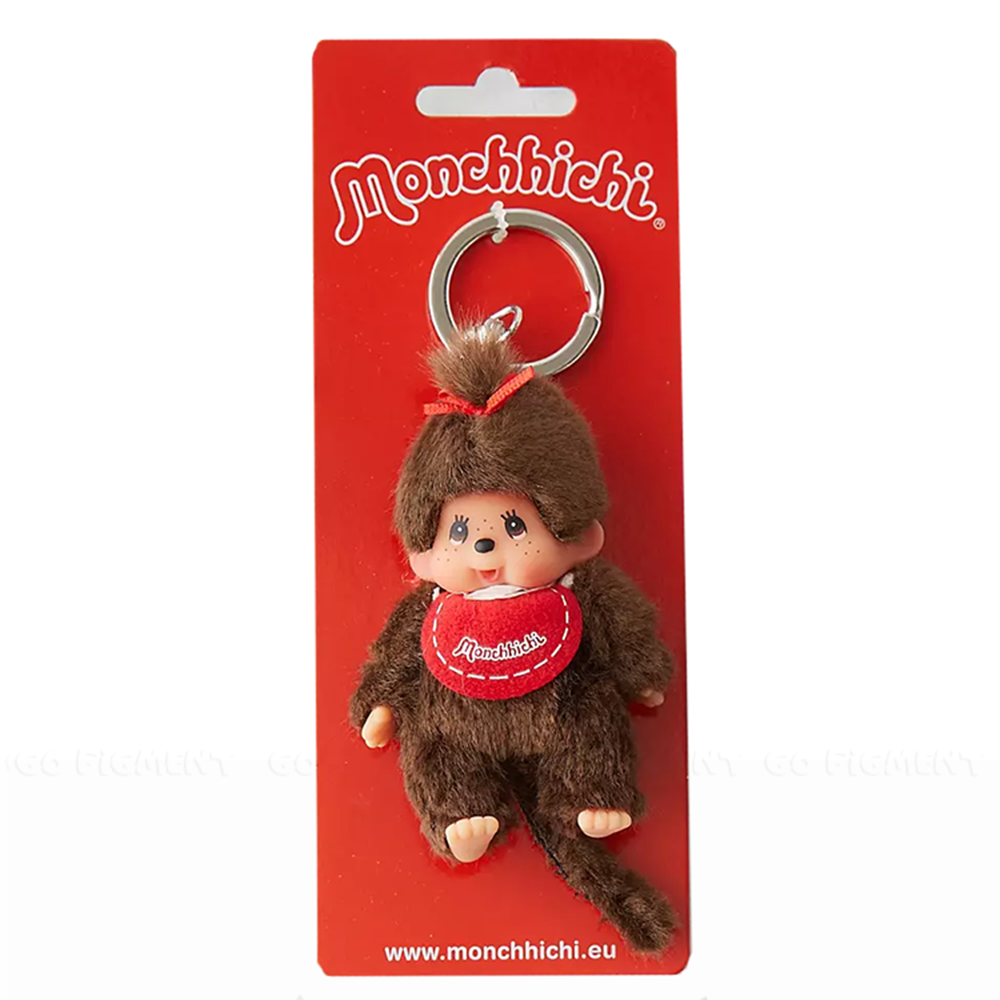 4" Monchhichi Keychain - Classic Girl with Red Bib Macot - Authentic Plush Mascot, NWT by Sekiguchi
