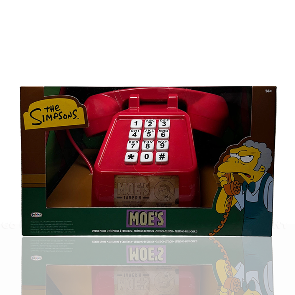 The Simpsons Moe's Tavern Prank Phone Officially Licensed Prop Replica by Jakks Pacific in retro red design with Moe character art