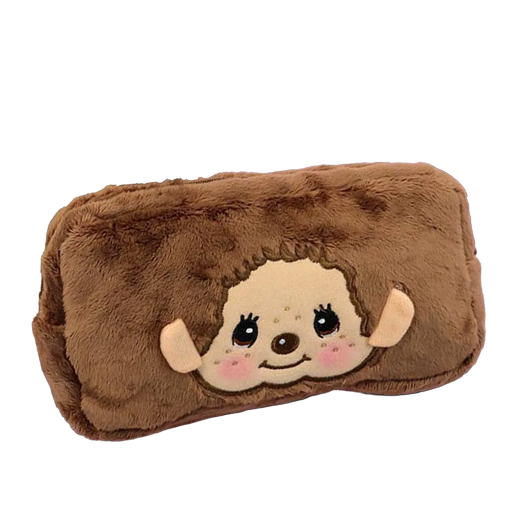 Official Sekiguchi Monchhichi Square Plush Pouch by K-Wonderland featuring a soft spacious character design, often searched as a Monchichi organizer.