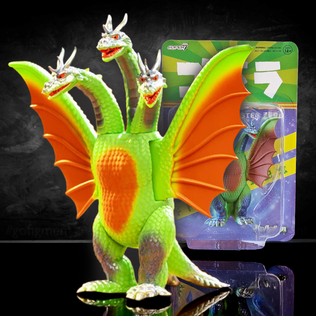 Toho ReAction Figures Mechagodzilla Vintage 50th Anniversary Action Figure By Super7 green three-headed dragon collectible new in box