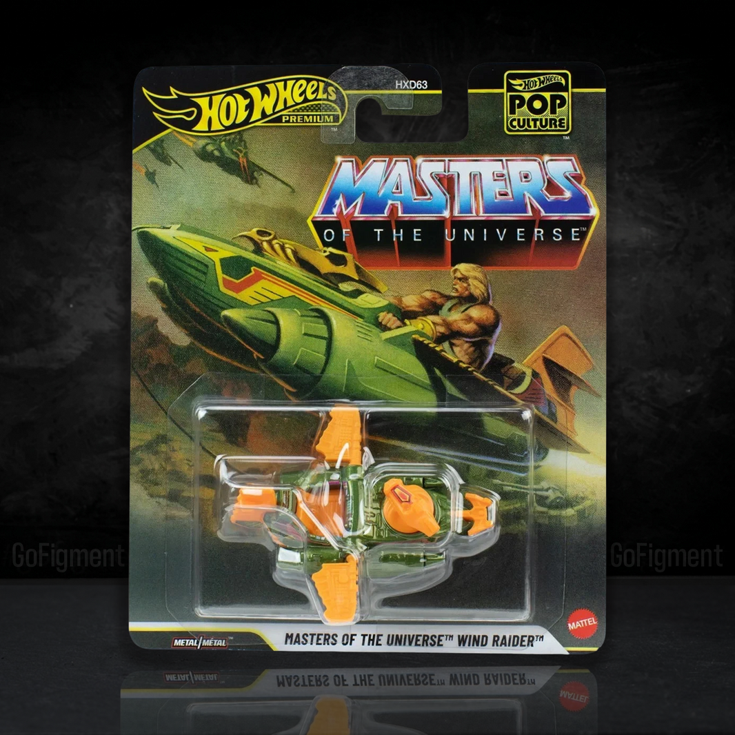 He-Man Masters of the Universe Wind Raider 1:64 Scale Hot Wheels Premium Pop Culture Diecast Car by Mattel in green and orange design