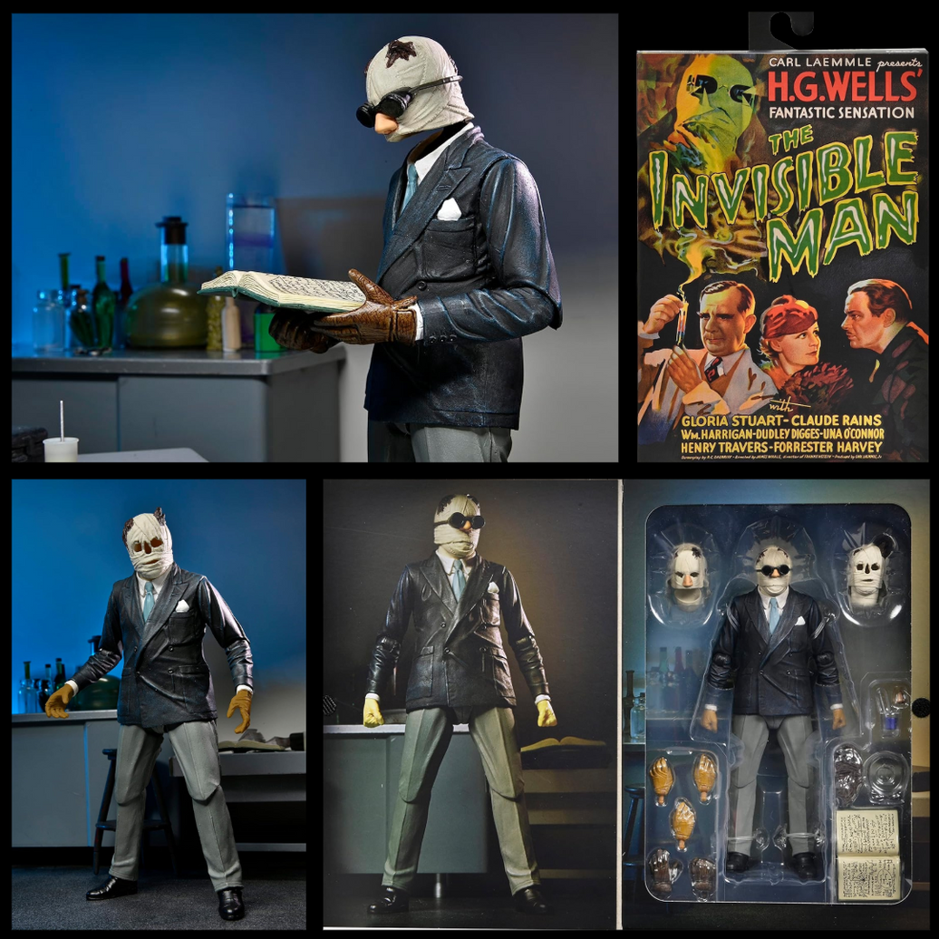 The Invisible Man Universal Monsters Ultimate Action Figure NECA 7” new in box with alternate heads and hands collectible toy
