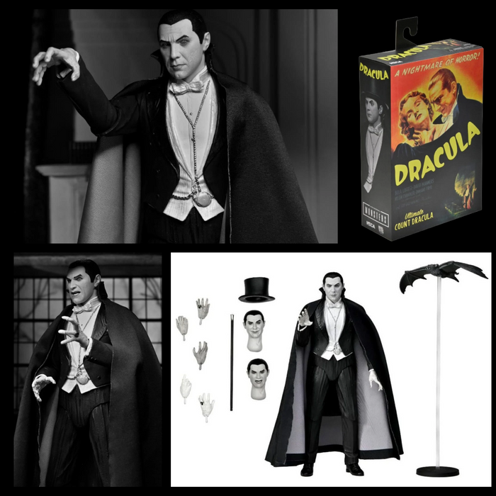 Dracula of Carfax Abbey Black and White 7 inch Neca Action Figure Universal Monsters with accessories and collector packaging new in box